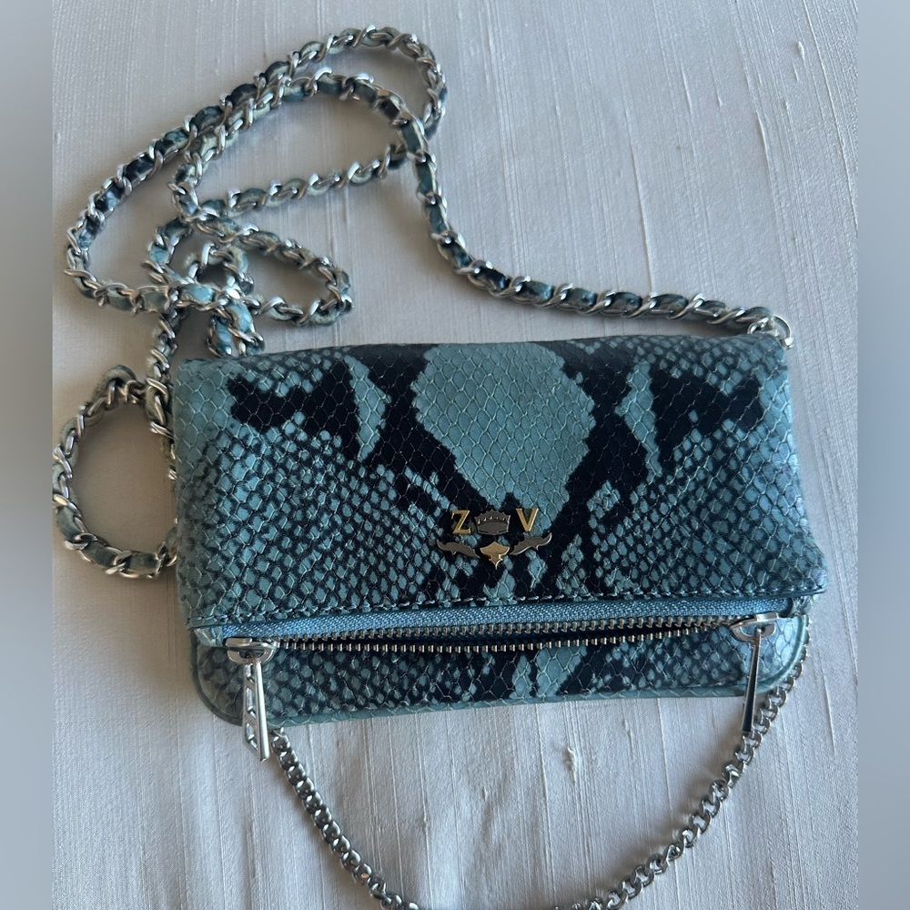 Zadig & Voltaire Blue Snake Print Chain Bag